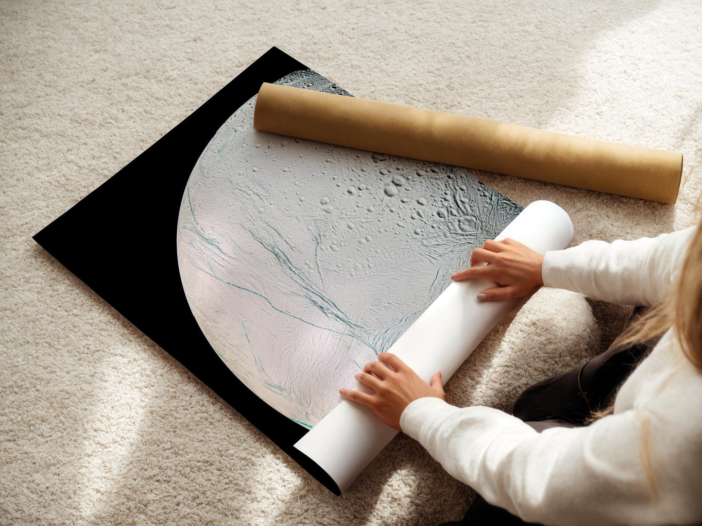 Enceladus Moon Print – Saturn Wall Art | Cassini Mission Space Poster