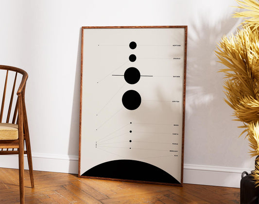 Minimalist Solar System Art Print: Modern Black & White Space Poster