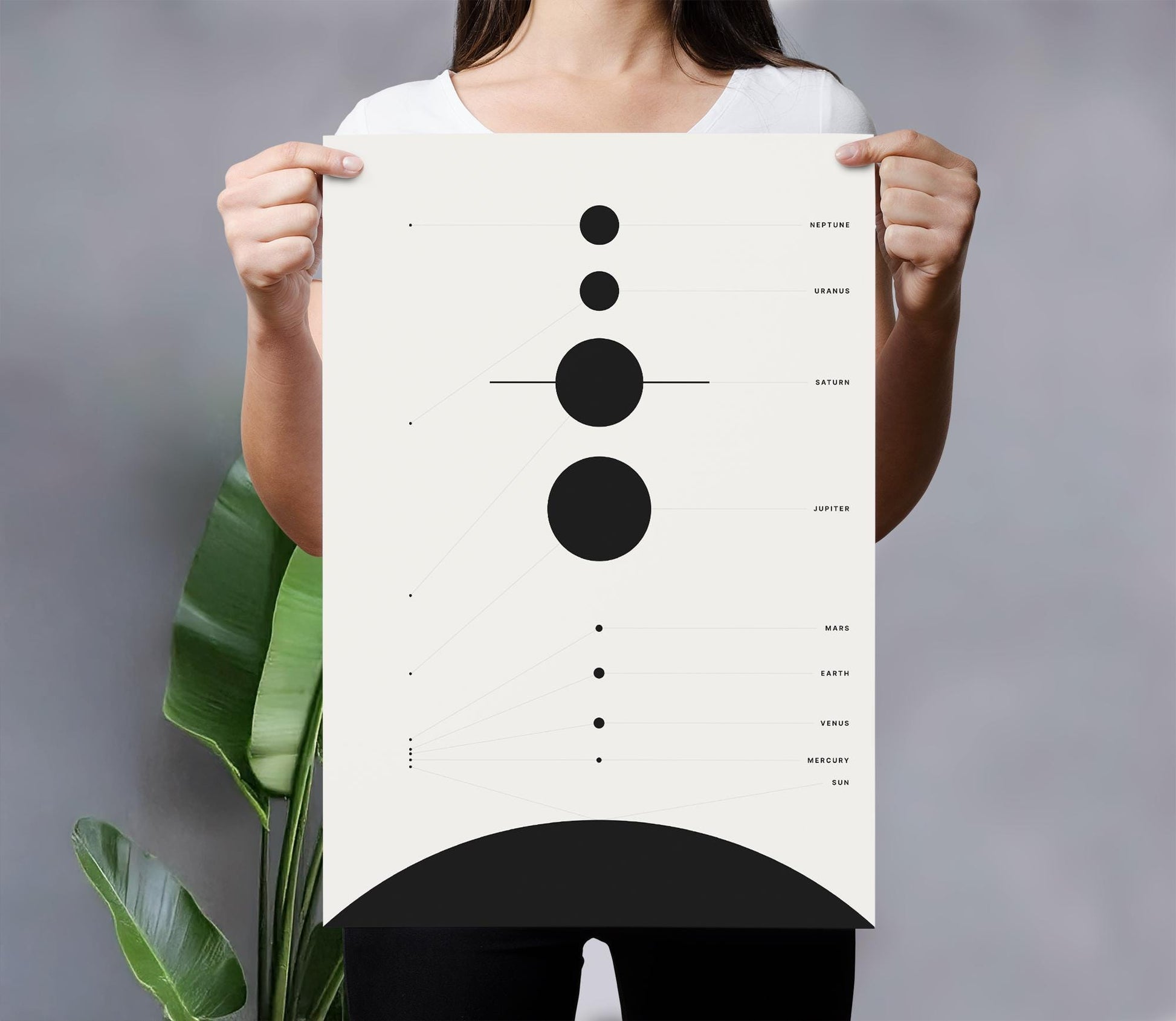 Minimalist Solar System Art Print: Modern Black & White Space Poster