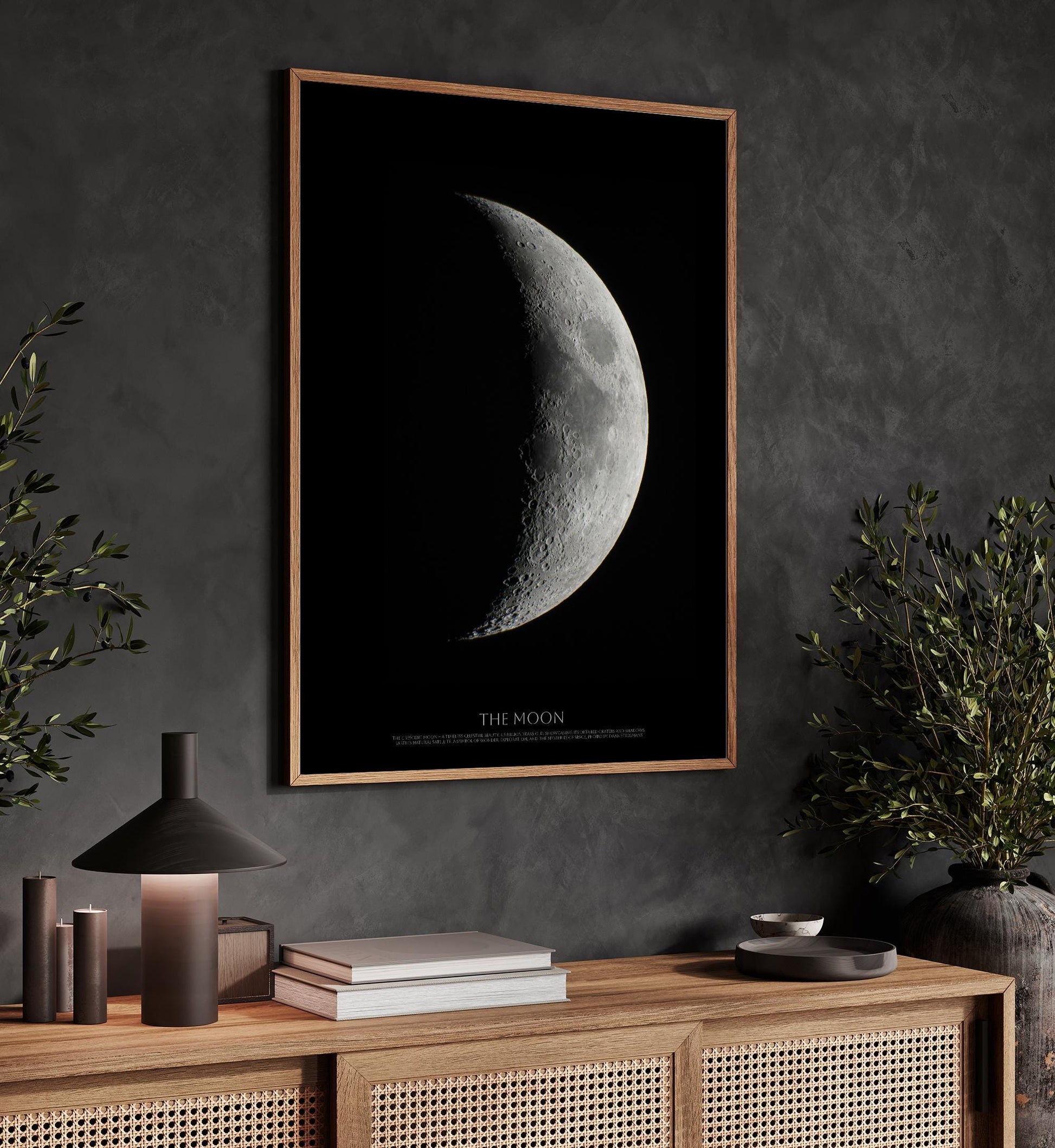 Crescent Moon Photograph | Lunar Surface Over 4 Billion Years Old | Stunning Craters and Shadows | High-Resolution Astrophotography Wall Art
