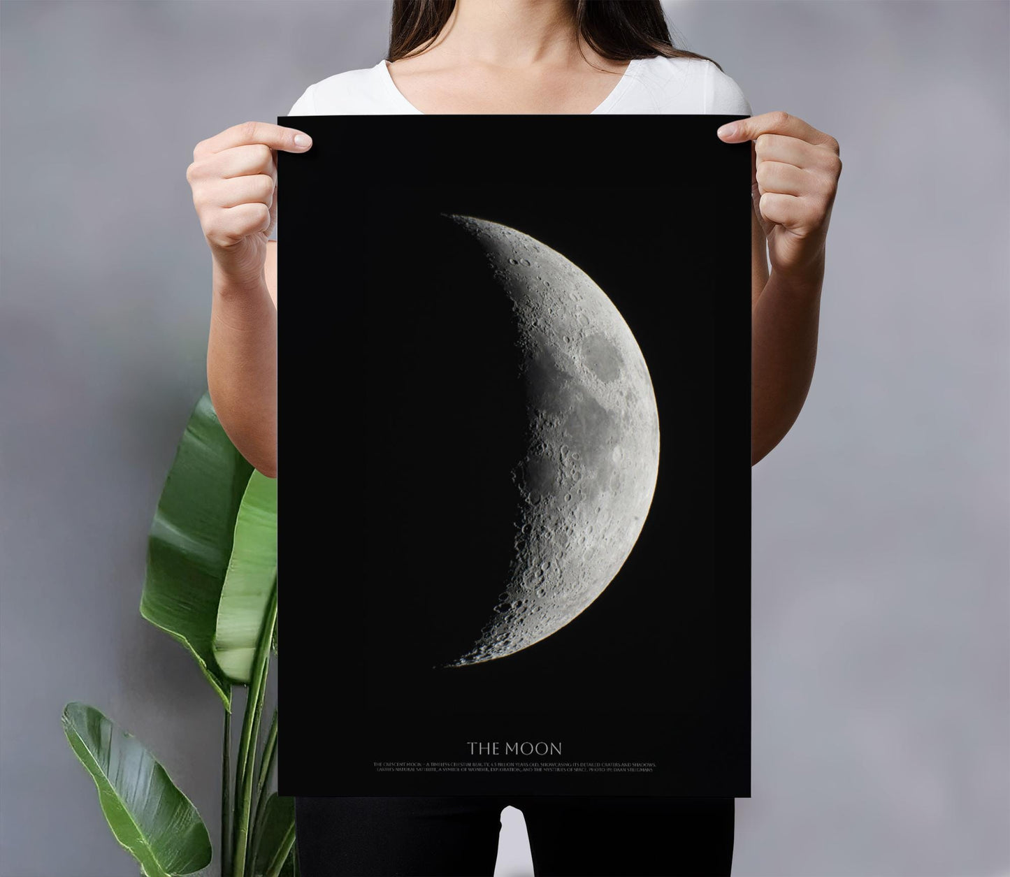 Crescent Moon Photograph | Lunar Surface Over 4 Billion Years Old | Stunning Craters and Shadows | High-Resolution Astrophotography Wall Art