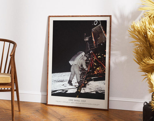 Apollo 11 Moon Landing Poster | Astronaut Buzz Aldrin | One Small Step | Historic NASA Space Print | Vintage Space Wall Art | Wall Decor