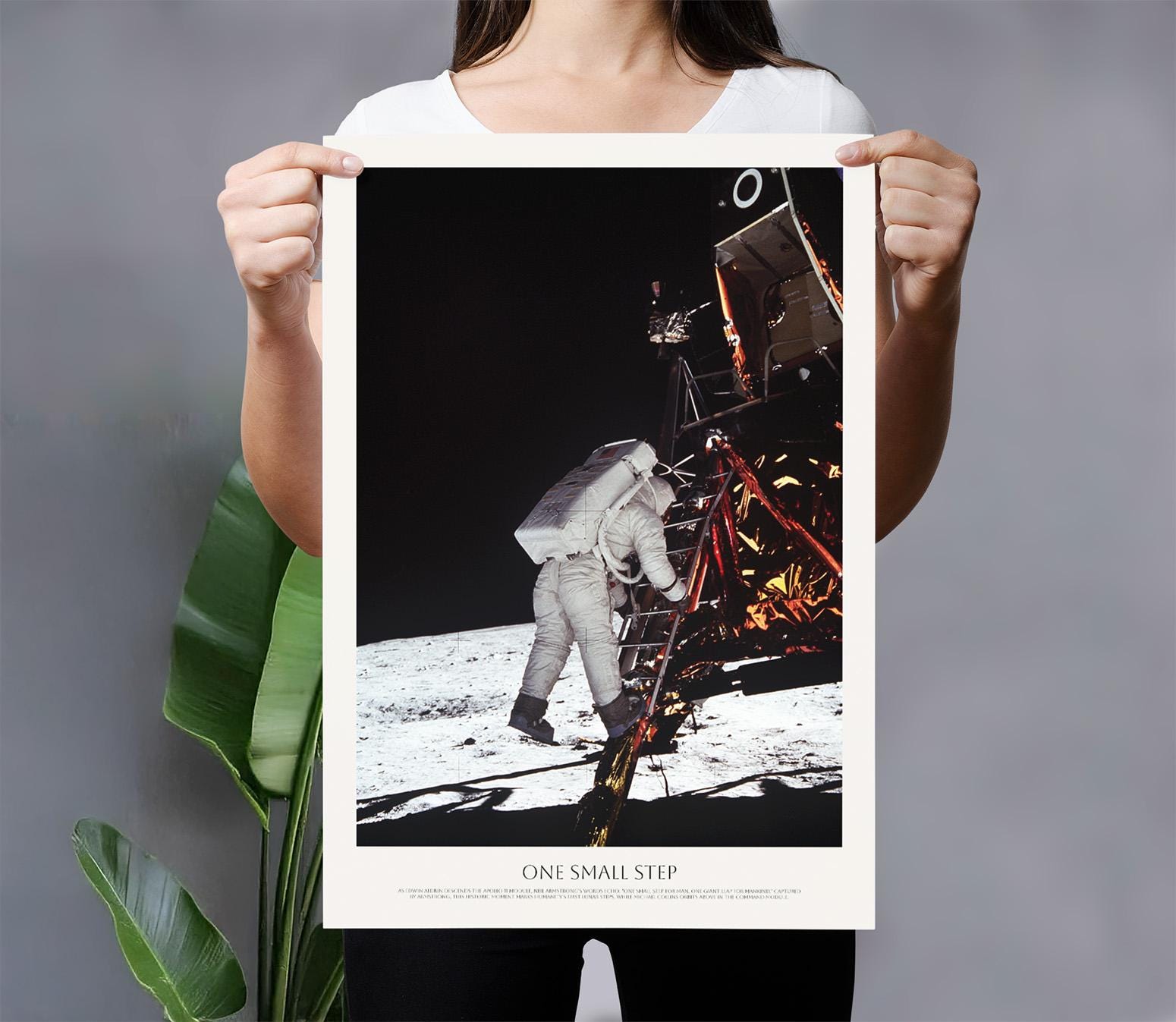 Apollo 11 Moon Landing Poster | Astronaut Buzz Aldrin | One Small Step | Historic NASA Space Print | Vintage Space Wall Art | Wall Decor