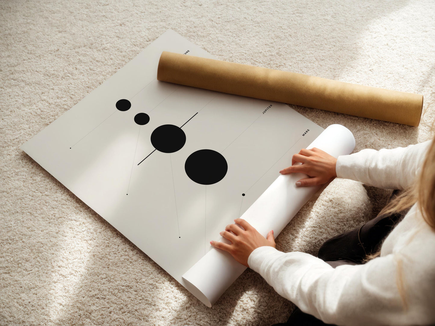 Minimalist Solar System Art Print: Modern Black & White Space Poster