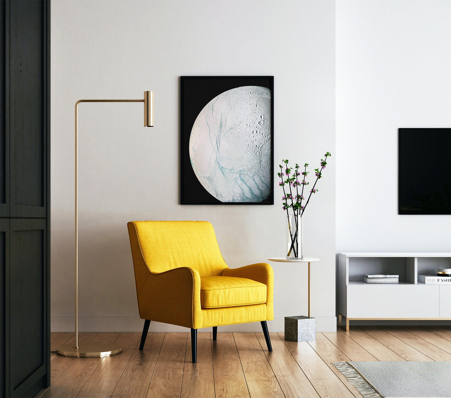 Enceladus Moon Print – Saturn Wall Art | Cassini Mission Space Poster