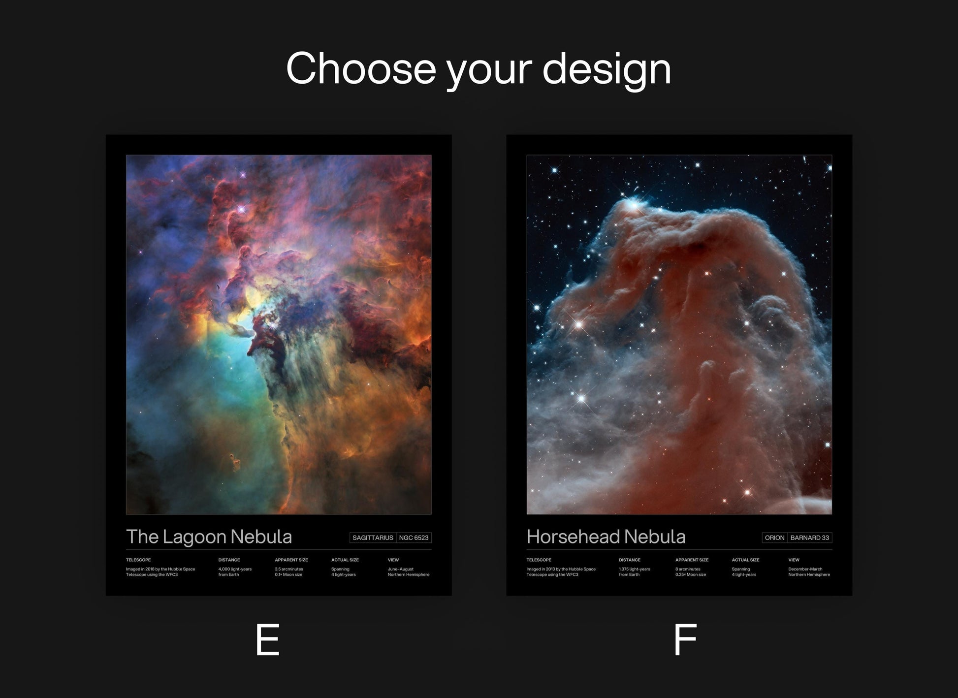Lagoon Nebula and Horsehead Nebula by NASA Hubble Space Telescope Historic Photographs Poster