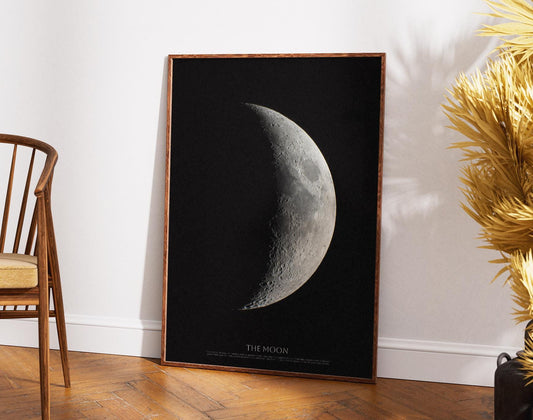 Crescent Moon Photograph | Lunar Surface Over 4 Billion Years Old | Stunning Craters and Shadows | High-Resolution Astrophotography Wall Art