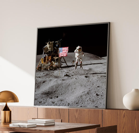 Apollo 16 Moon Poster - Lunar Mission Print | Astronaut Wall Art Space Decor