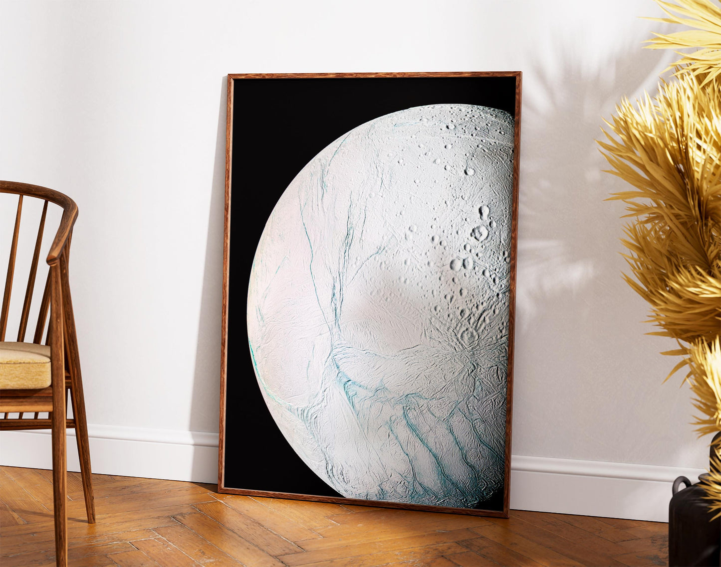 Enceladus Moon Print – Saturn Wall Art | Cassini Mission Space Poster