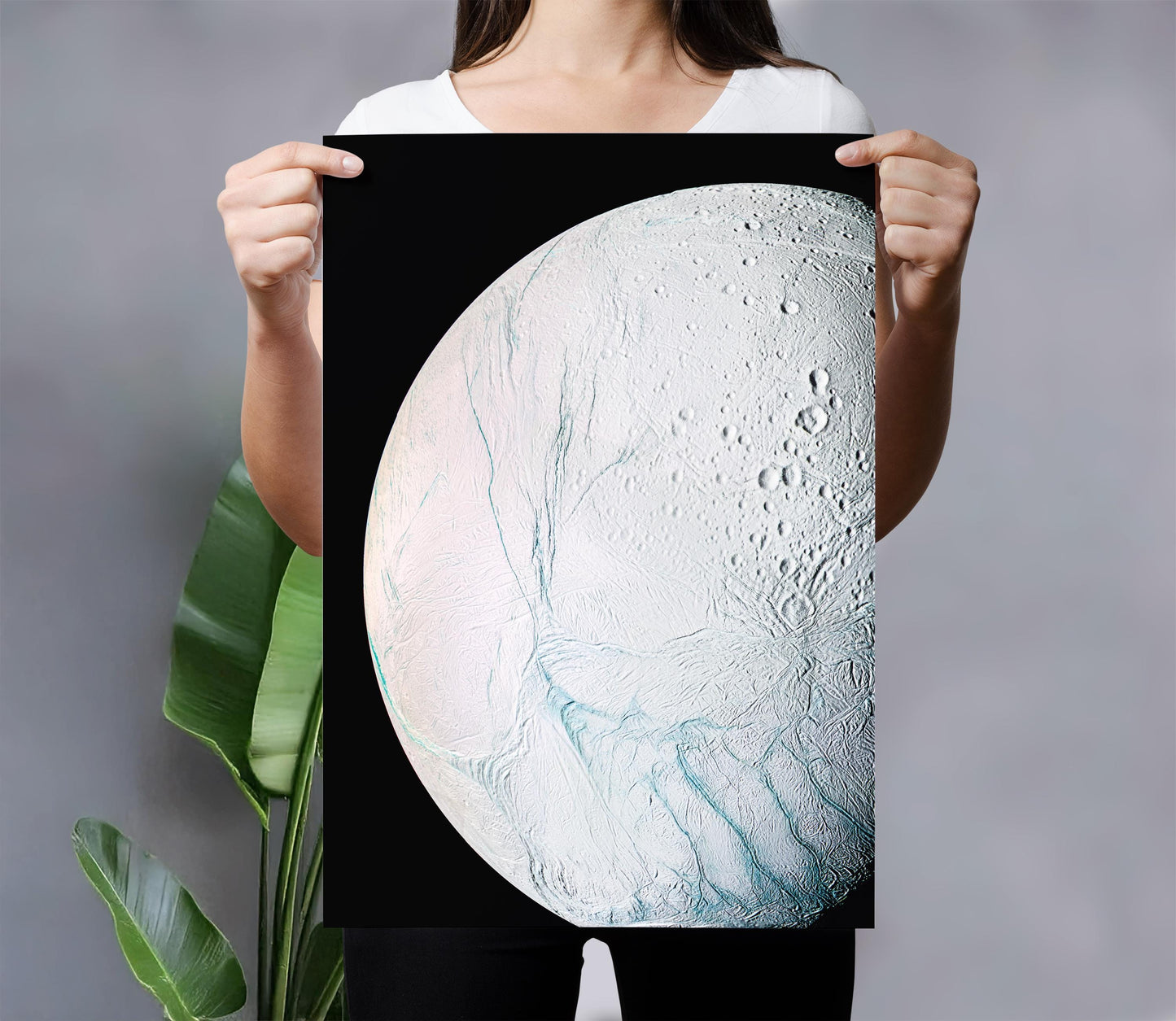 Enceladus Moon Print – Saturn Wall Art | Cassini Mission Space Poster