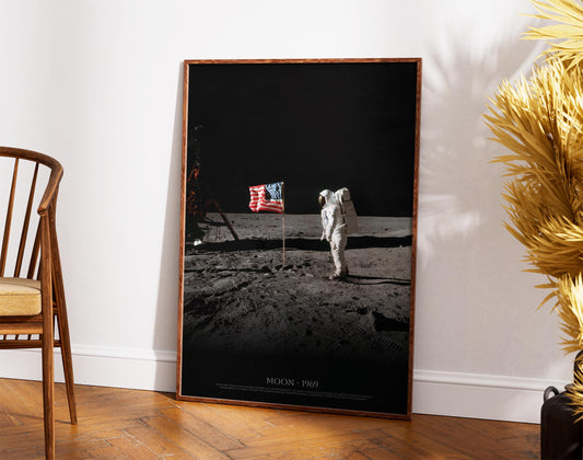Apollo 11 Moon Poster - NASA Space Print | Buzz Aldrin Lunar Surface Art