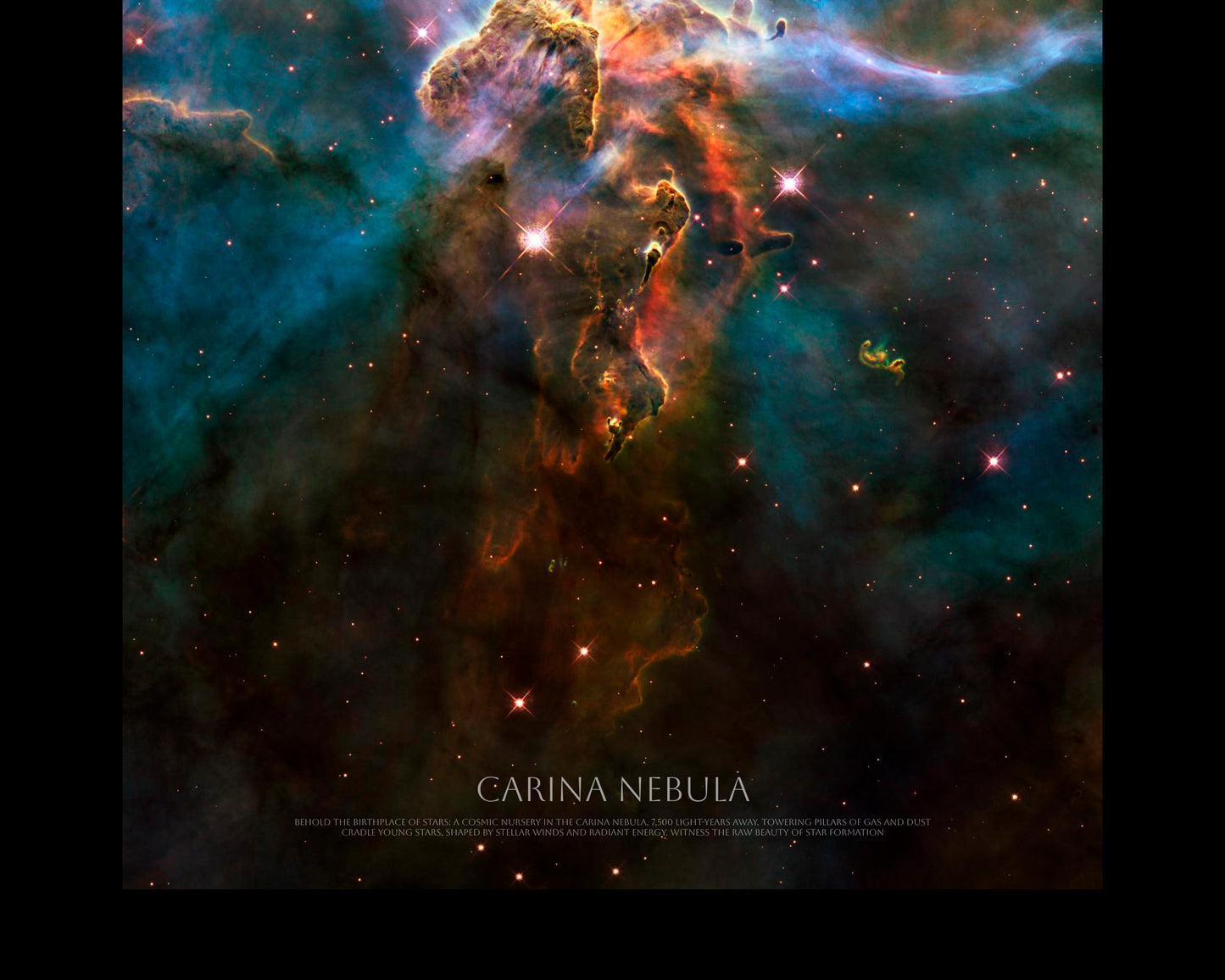 The image is a stunning cosmic scene featuring a nebula, a vast cloud of gas and dust in space, with vibrant colors and swirling patterns. The nebula is the central focus of the image, surrounded by numerous stars and other celestial objects. The image is a captivating representation of the beauty and complexity of the universe.